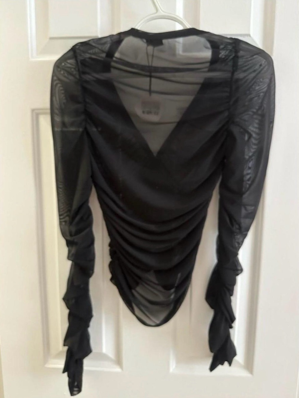NWT: Wanted Sheer Black Ruched Button-Front Top/Sweater - Picture 3 of 6